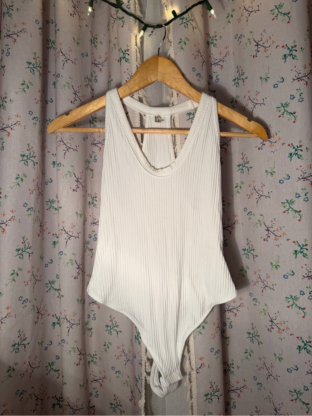 Free People Ribbed Ivory Scoop Neck Bodysuit